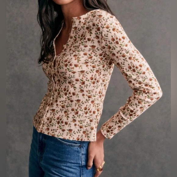 Sézane Lenie Floral Button-Down L/S T-Shirt Top M - Picture 3 of 7